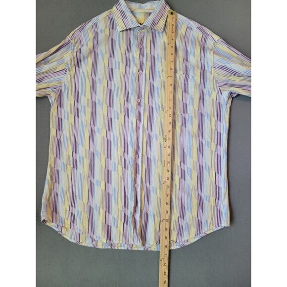 Bugatchi Uomo Shirt Men’s L Colorful Striped Shaped Fit Party Style EUC - Picture 6 of 12